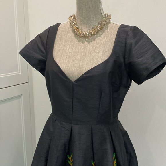 eShakti Floral Embroidery Dupioni Sweetheart Dress - Picture 7 of 16